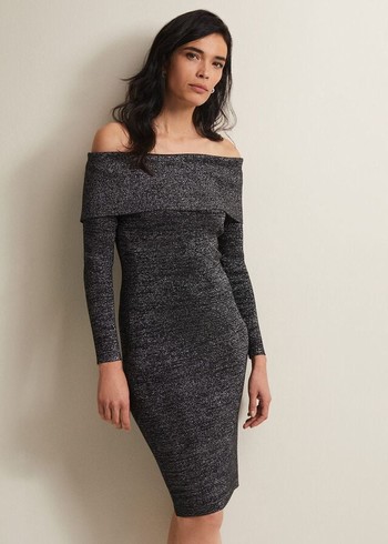 Phase Eight Heidited Bardot Dress Black/Silver Canada | XIJZME-694